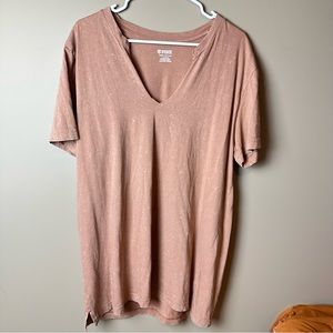 Pink Oversized Ripped Hem Large Marbled Tshirt Comfy